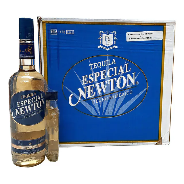 Caja Tequila Especial Newton Edición Azul 1l Con Pacha 200ml