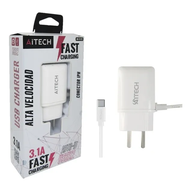 Cargador De Pared Aitech C/cable Tipo C Usb 3.1a De 1 Metro