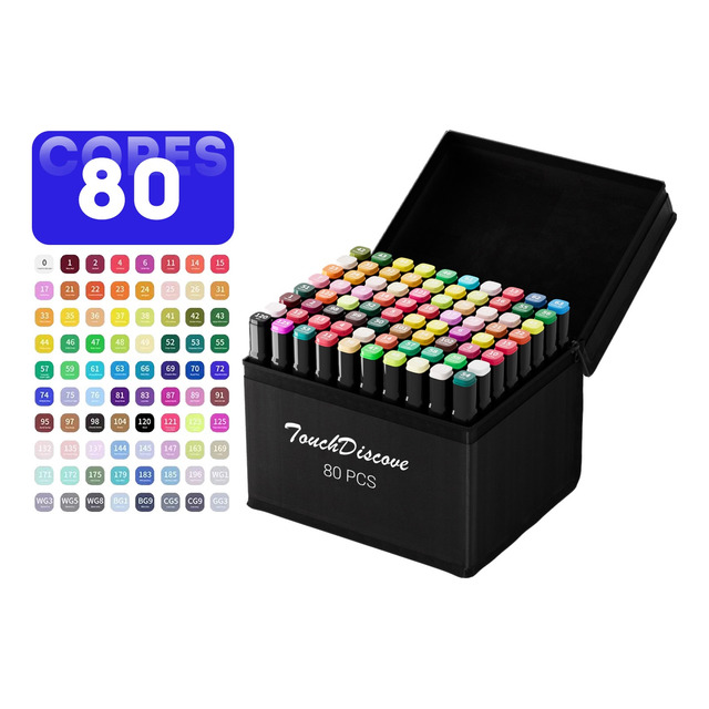 Conjunto Canetas Marcador Canetinha Ponta Dupla 80 Cores Kit Conjunto Canetas Marcador Canetinha Ponta Dupla 80 Cores Kit