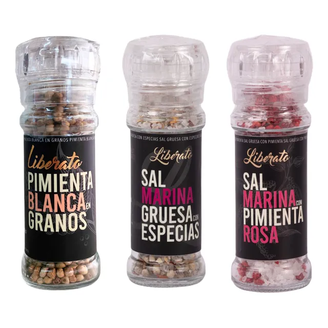 Sal Gruesa Con Especias, Pimienta Blanca Y Sal Pimienta Rosa
