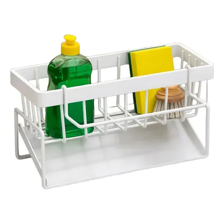 Organizador De Pia Porta Detergente Esponja Suporte Cozinha Em Metal Moderno Branco Sublimente