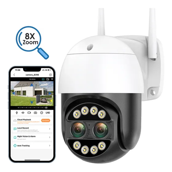 Cámaras De Seguridad WiFi Exterior Hamrolte P3-8MP Doble Lente Con 8X Zoom,Cámaras De Vigilancia CCTV Con Visión Nocturna,Seguimiento Automático Alarma,IP66,iCsee APP,Color Negro