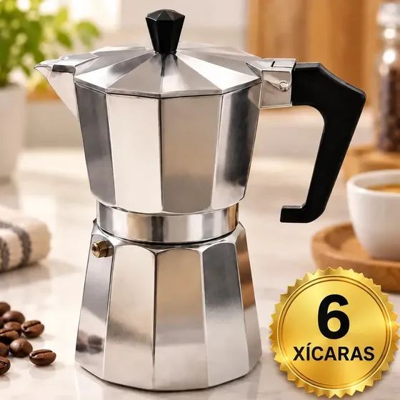 Cafeteira Italiana Alumínio 6 Xícaras Moka Expresso Fogão Tradicional Monaliza
