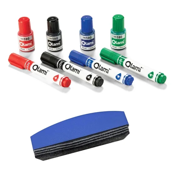 Marcadores Pizarra Recargable + Tintas 4 Unidades + Borrador