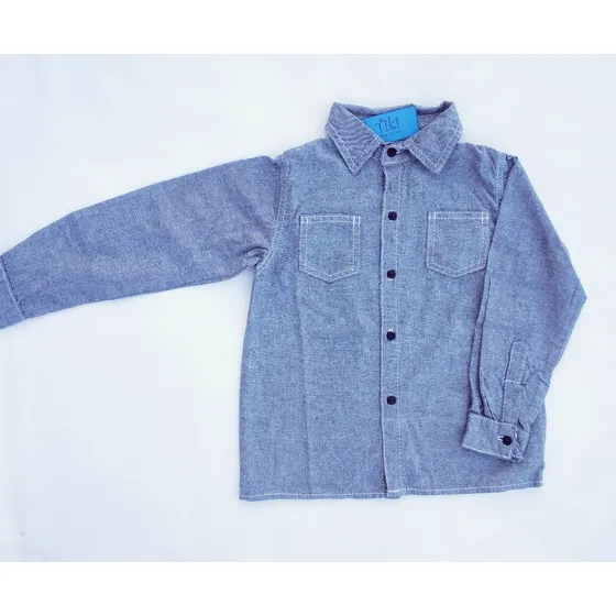 Camisa Tiki Niño Infantil Cambray Azul Jeans  2 Al 16