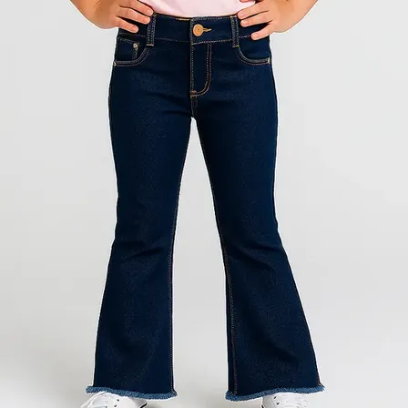 Calça Jeans Infantil Menina Flare Feminina Reta Bailarina Azul-escuro 14