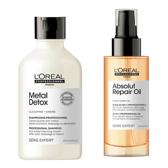Kit Loreal Shampoo Metal Detox + Oleo Absolut Repair 10 En 1