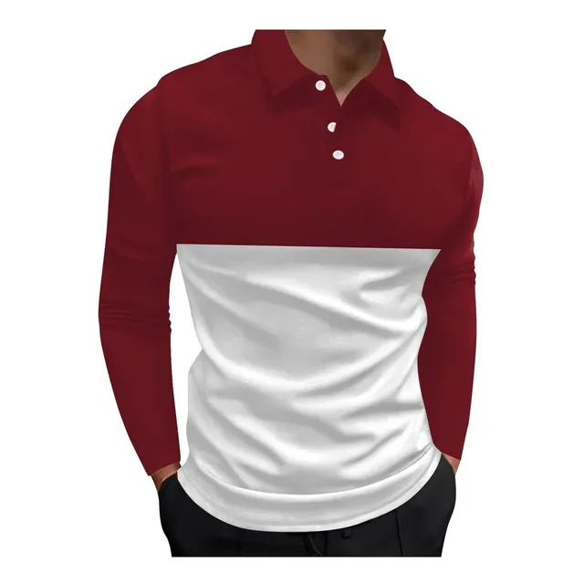 Polo Casual Manga Larga Cuello Cuadro Para Hombre Bolsillo 1