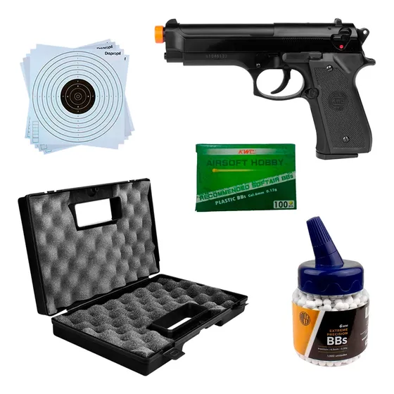 Pistola Airsoft Kwc Beretta M92 Mola 6mm Com Case + 1100 Bbs