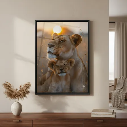 Quadro Decorativo Grande 120x90 Leão Filhote Vidro Moldura