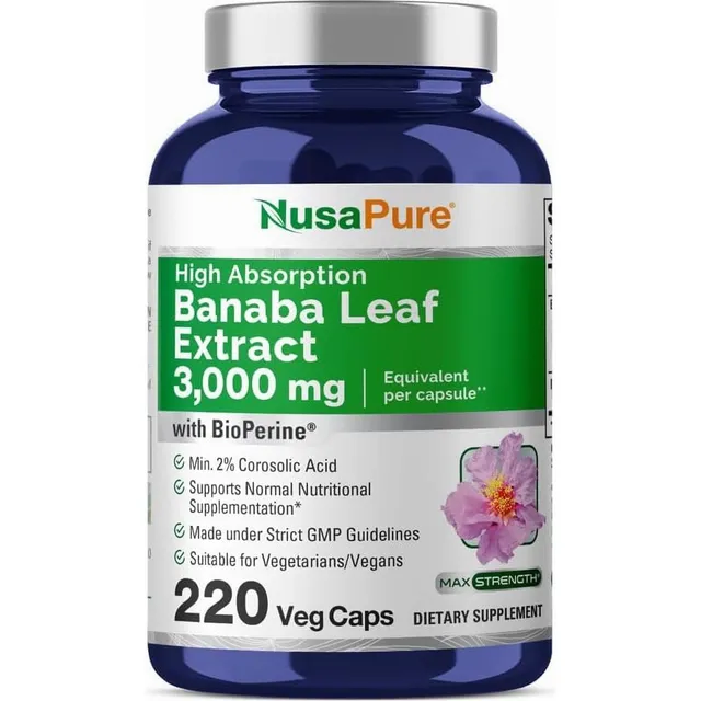 Extracto De Hoja De Banaba 3000 Mg Nusapure 220 Cápsulas Sin Sabor
