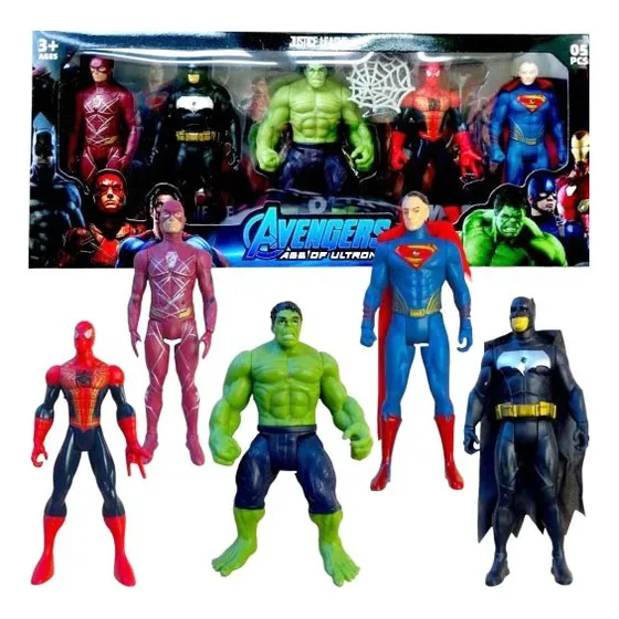 Set X5 Superheroes Avengers C/luz 15cm Batman Superman Hulk