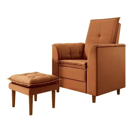 Poltrona Amamentação E Puff Ariel Bege Tana Decor Suede Terracota Liso