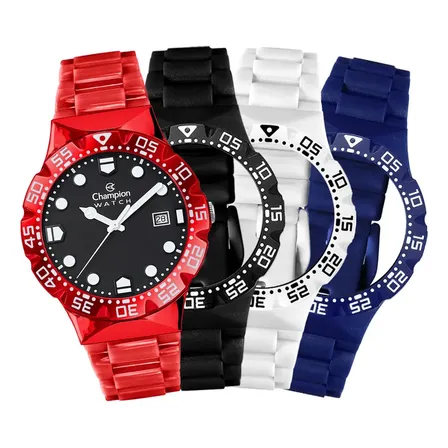 Relógio Troca Pulseiras Champion Analógico Cp31001q Mostrador Fundo Preto Cordão Para Celular Original Vermelho, Preto, Branco E Azul