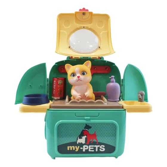 Mochila De Juguete Valija Mascota Con Accesorios Verde Ck613