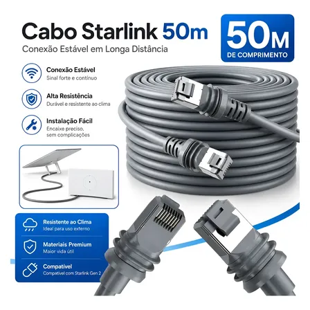 Cabo Starlink V3 Gen 3 50m 26awg Blindado Resistente Externo