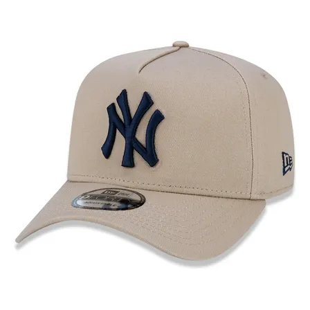 Boné 9forty A-frame Mlb New York Yankees Bege Logo Preto Bege U Liso