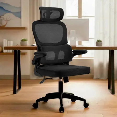 Cadeira Escritório Presidente Ergonômica Preta Giratória 360 Graus Tecido Mesh Premium Suporte Lombar Apoio Cabeça Assento Ampliado Regulagem Altura Home Office Forestory L750 Preto Algodão