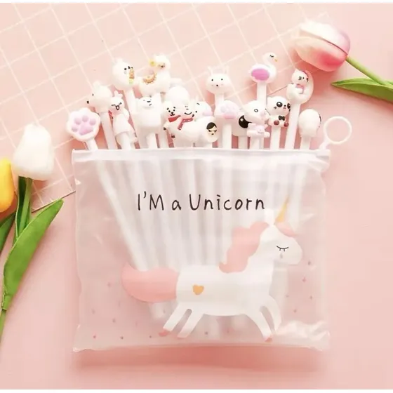 Set 20 Lápices Diferentes Diseño Con Estuche Unicornio 1131 Color Blanco Unicornios
