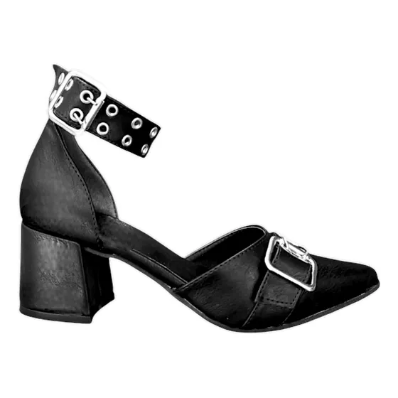 Sandalia En Punta Tendencia  Hebillas Taco Bajo Cuero Moda