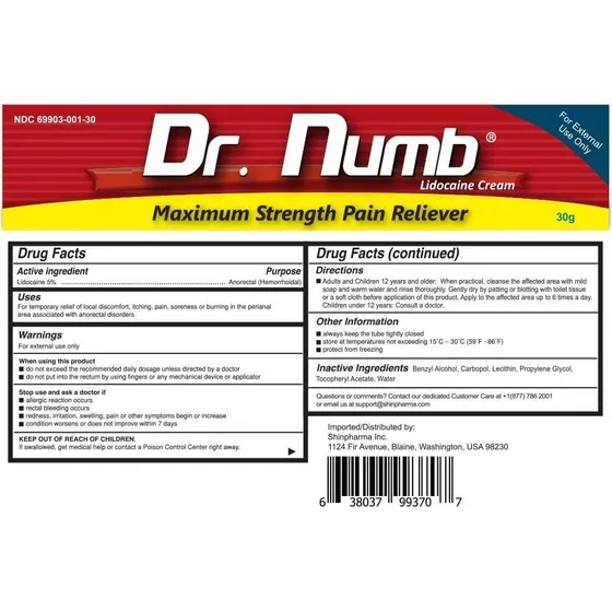 Dr. Numb Crema De Lidocaína Al 5% - Máxima Fuerza Con Vitami