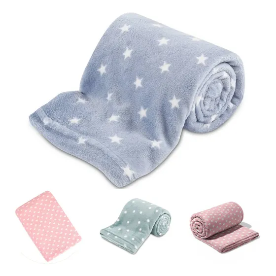 Cobertor Para Bebê Manta Em Fleece Microfibra Toque Macio Antialérgico Coberta Recém Nascido Menina Ou Menino Bebe Toque Macio Estrela Azul Celeste - 100% Poliéster - 90 Cm X 1,10 M - Renova Enxovais