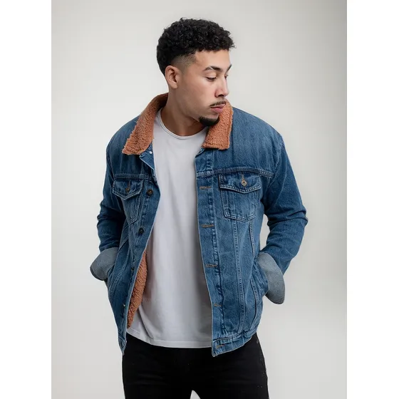 Campera Jacket De Jean Con Corderito Caballero Hombre Ebk®