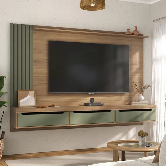 Mueble Para Tv 75  En Mpd 200cm Con Soporte Roble Con Menta