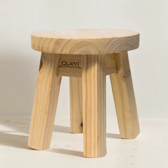 Banquito Taburete Silla De Pino Natural 30cm Alto Redondo