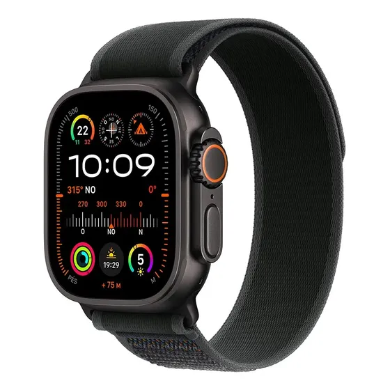Apple Watch Ultra 2 GPS + Cellular • Caixa preta de titânio de 49 mm • Pulseira loop Trail preta – M