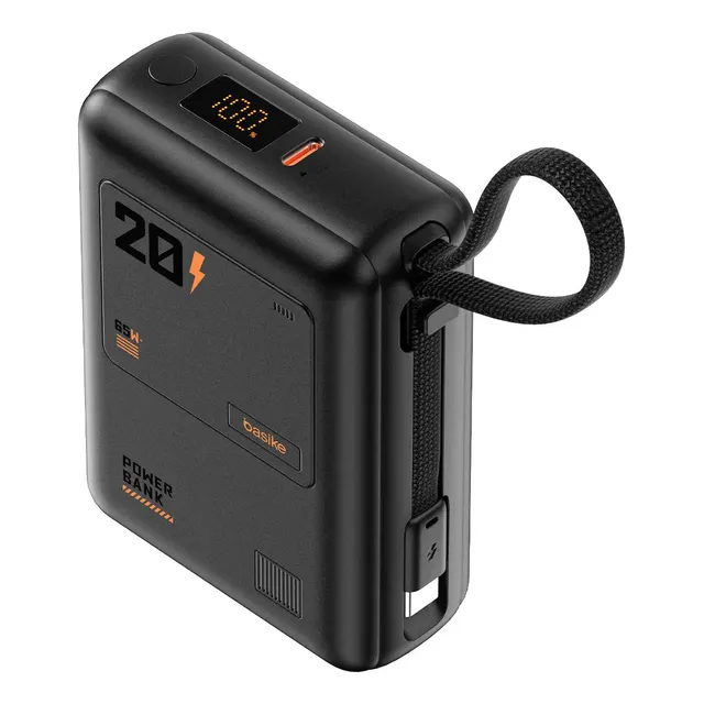Power Bank 65w, 20000mah, Com Display Carregamento Rápido Power Para Celular Samsung E Motorola E iPhone, 2-saídas Com Cabo Embutido Tipo-c, Com Cabo Rápido(resistência À Tração Superalta), Cor Preto