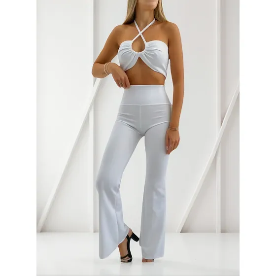 Pantalon Palazzo Creep + Top Cruzado Super Sensual Conjunto