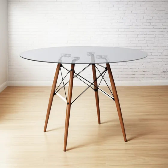 Mesa Com Tampo De Vidro 90cm Base Madeira