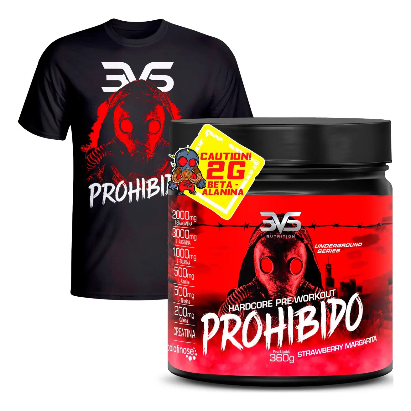 Pré Treino Prohibido C\ 8 Ingredientes 360g + Camiseta Preta