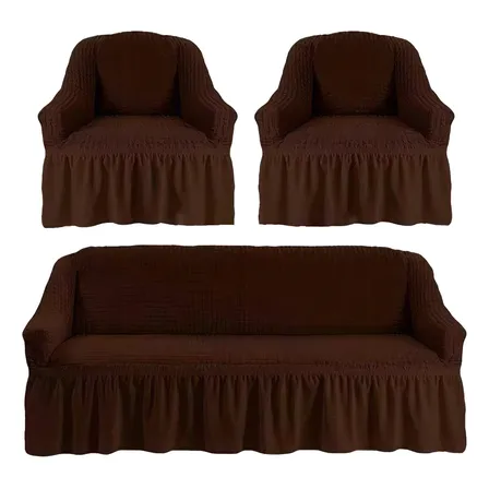 Cubre Sofá Sillón Algodón 100% Turco Original 3+1+1 Cafe Oscuro