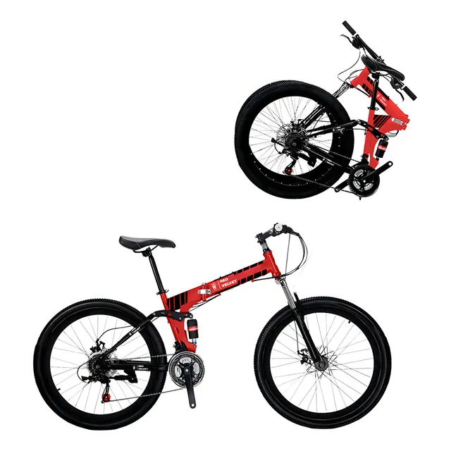 Bicicleta Montaña Plegable Frenos Tipo Shimano 21v Rodada 26 Color Rojo