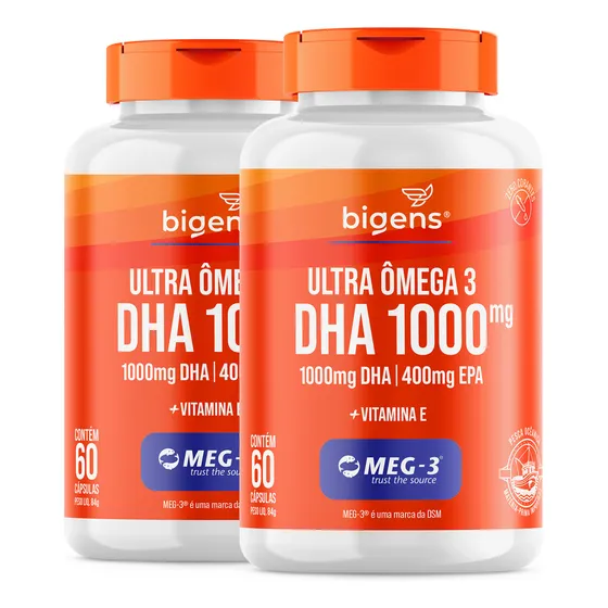 Kit 2x Ultra Omega 3, Dha 1000mg, 400mg Epa - Meg 3, 60 Cápsulas, Bigens