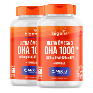 Kit 2x Ultra Omega 3, Dha 1000mg, 400mg Epa - Meg 3, 60 Cápsulas, Bigens Kit 2x Ultra Omega 3, Dha 1000mg, 400mg Epa - Meg 3, 60 Cápsulas, Bigens