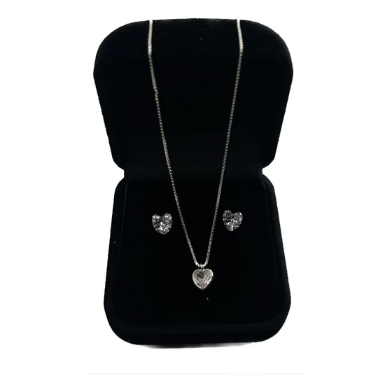 Conjunto Kit Colar Brincos Coração Presente Feminina Prata