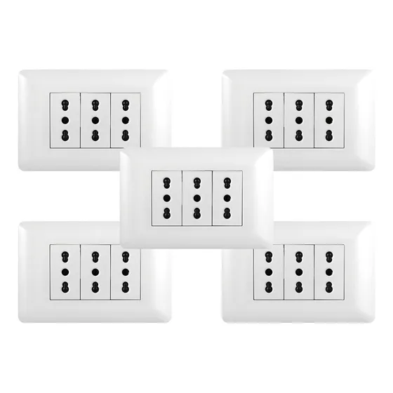 Pack 5 Tomacorriente Triple 10/16a 250v Blanco