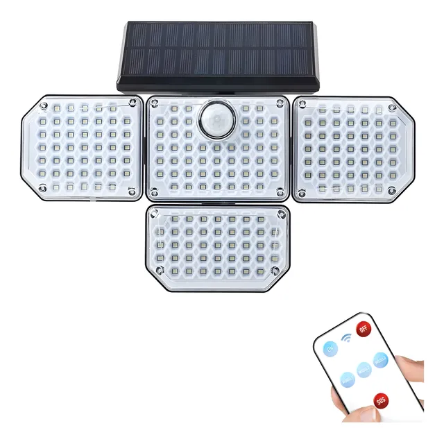 Aplique Lámpara Reflector Solar Led 3 Focos Con Sensor Movim