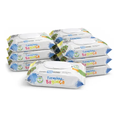 Kit 10 Lenços Umedecidos Turminha Da Bagunça 120 Folhas
