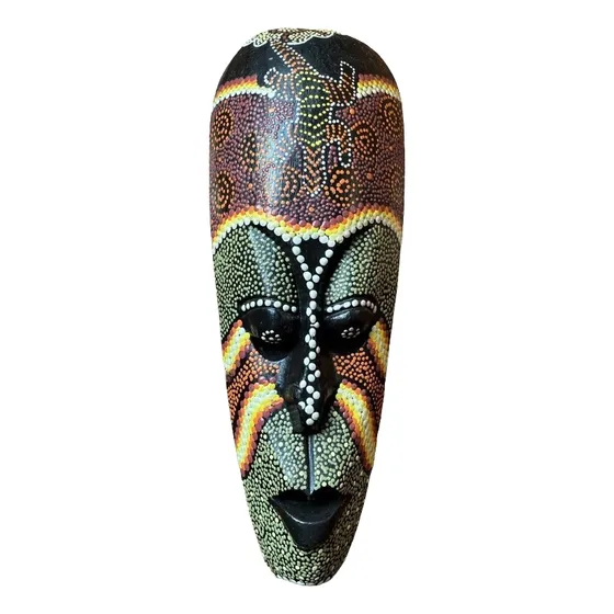 Máscara Decorativa Africana En Madera Tamaño Mediano