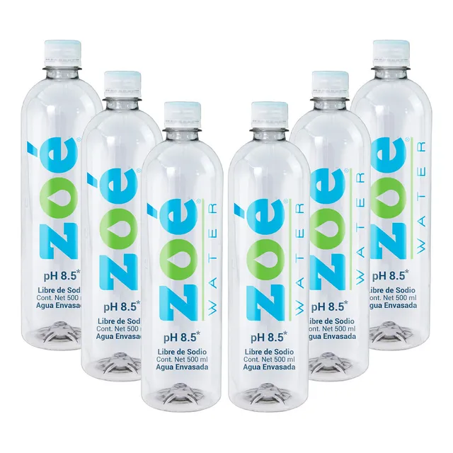 Agua mineral Zoe Agua Alcalina sin gas pet 500 mL pack x 6 u