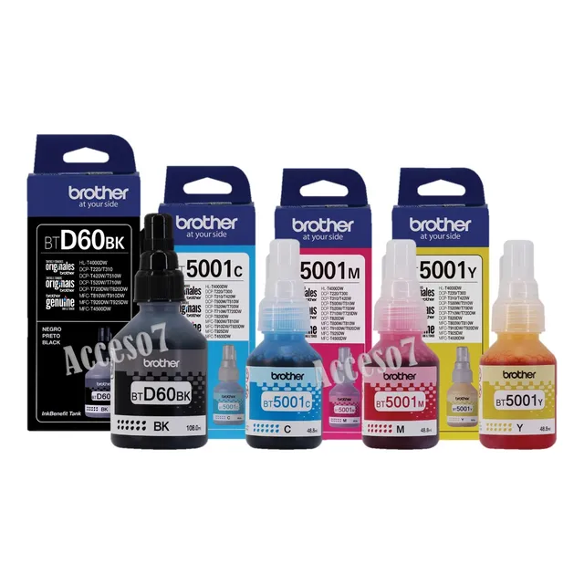 4 Tintas Originales Brother Btd60bk Bt5001c Bt5001m Bt5001y Para Dcp-t310 T510w T710w Mfc-t810w T910dw T4000dw T4500dw