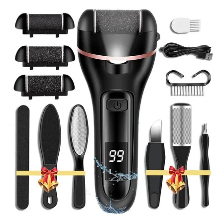 Kit Lixador Para Pés Elétrico Esfoliante Removedor Calos Preto