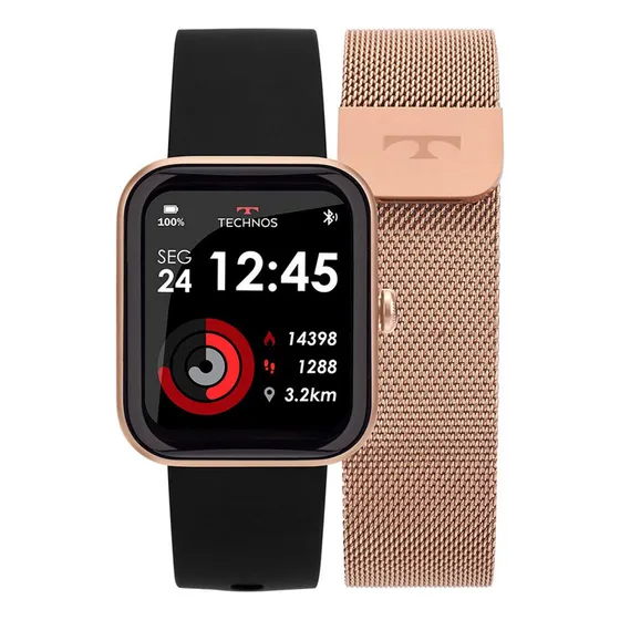 Relógio Digital Smartwatch Technos Connect Max Rose Gold Bh Cor da caixa Rosa Cor da pulseira Preto e Rosa Cor do bisel Rosa Desenho da pulseira mesh