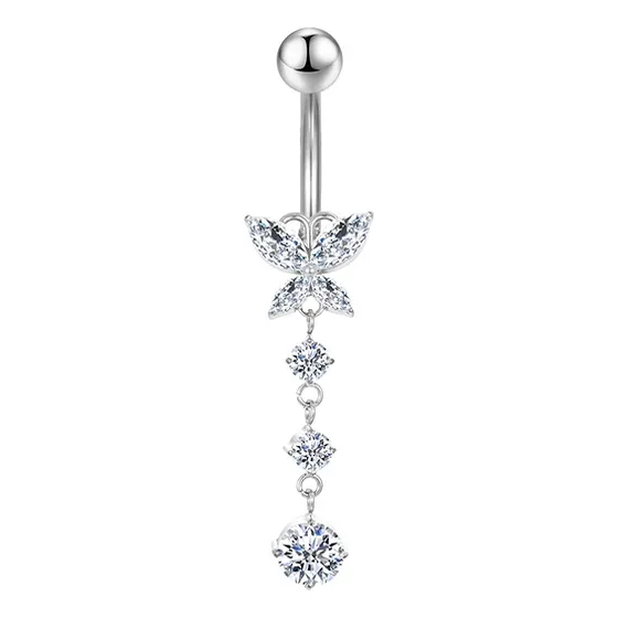 Piercing Banana Titânio Pvd Borboleta Zircônia Com Pingente