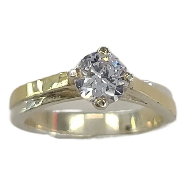 Anillo De Compromiso Plata Con Oro 18kl Solitario