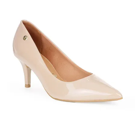 Scarpin Feminino Verniz Premium Bege Salto Médio Leve Estilo